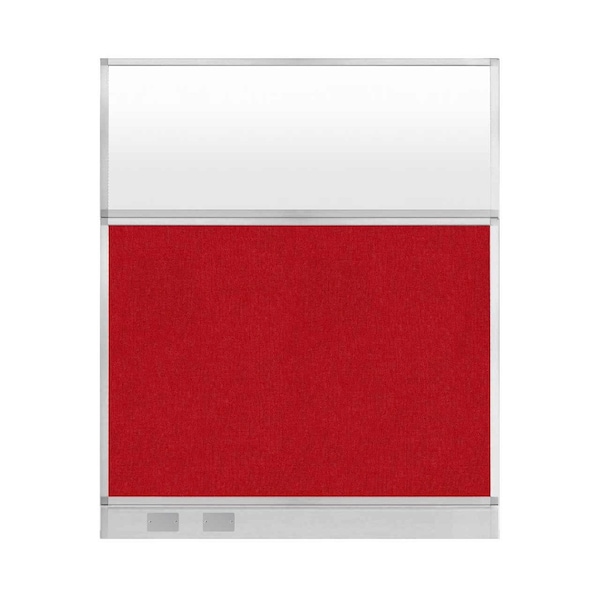 Hush Panel Configurable Cubicle Partition 5' x 6' Red Fabric Frosted Window w/ Cable Channel